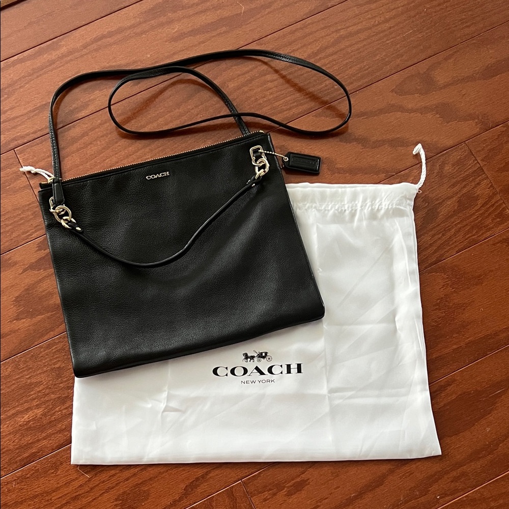 Coach Black Leather Shoulder Bag with Gold Accents